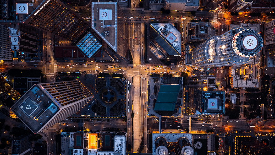 Looking down on a city at night