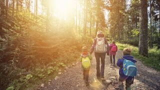 Family walking on a hiking trail