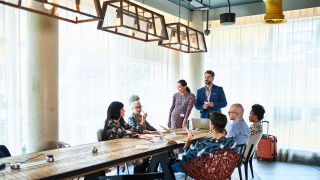 Business travelers in room