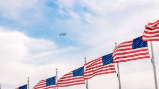 media u.s. american flags airplane sky skies