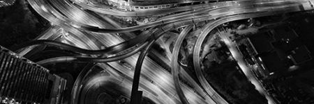 Overhead view of a clover ramp