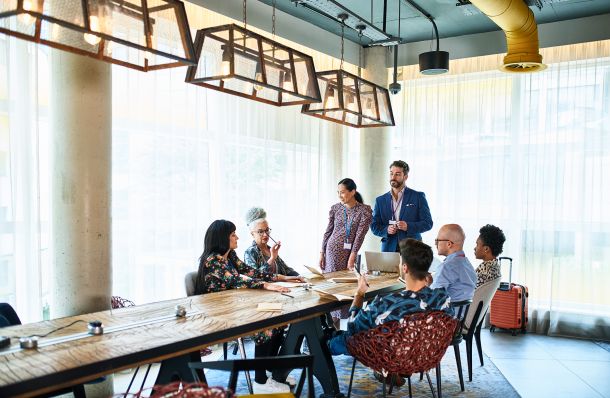 Business travelers in room