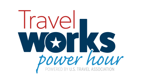 Travel Works Power Hour Logo Travel Works Power Hour Logo in red, navy blue and light blue colors.