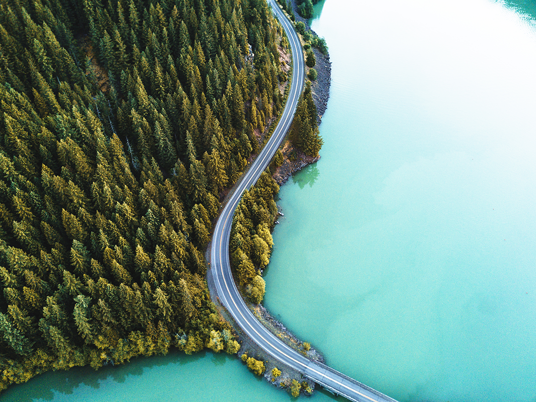 Road over water from above
