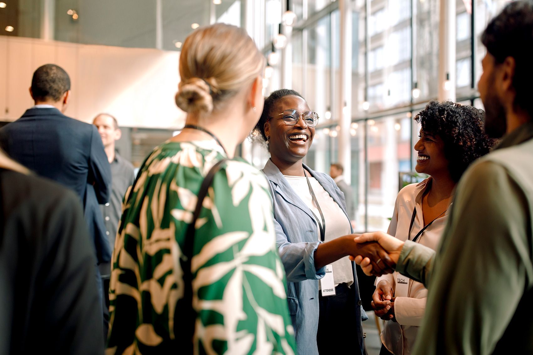 Lady meeting people